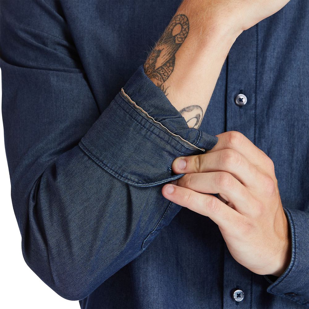 Camisa Masculino - Timberland Mumford River Slim-Fit Chambray - UNEZI1480 - Azul Marinho